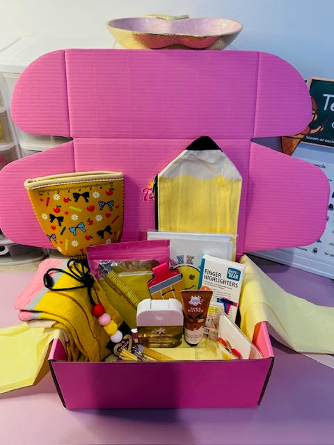 One Scoop! (can include: koozie, teacher socks, lip balm holder, and more!) *A Little Box of Big Spoils*